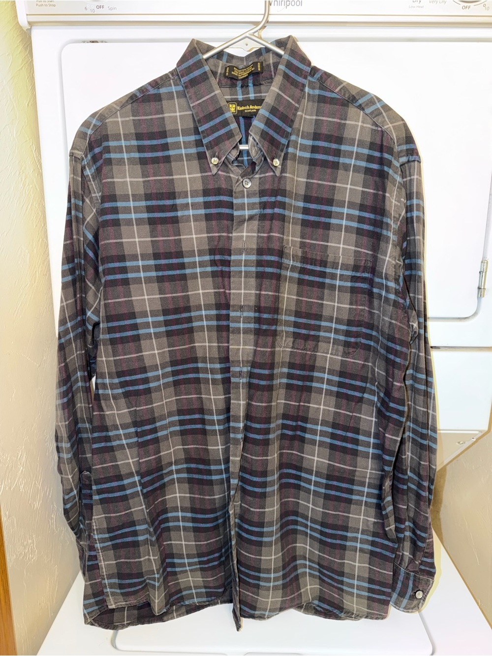 Men's Casual Plaid Button-Down Shirt - Gray & Blue